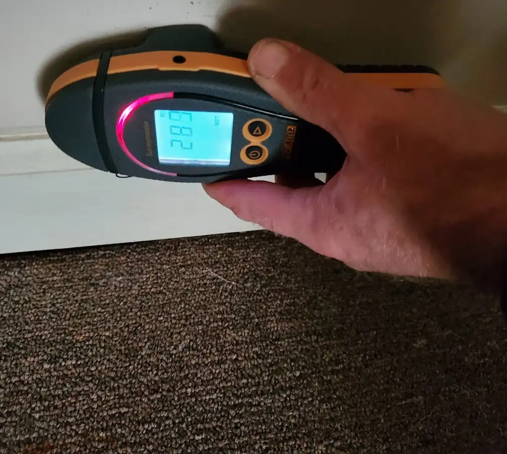 Moisture detection at baseboard during Burst Pipe Cleanup in Stevensville